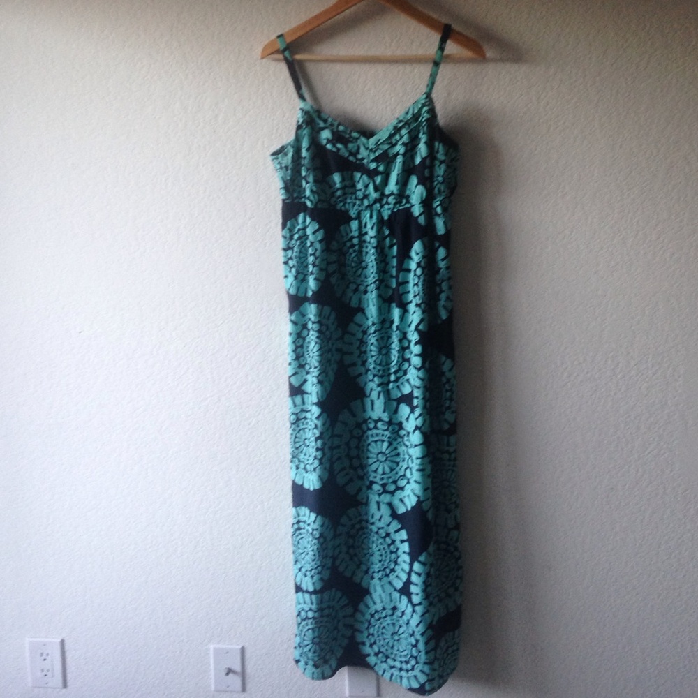 LOFT Black and Blue Patterned Dress